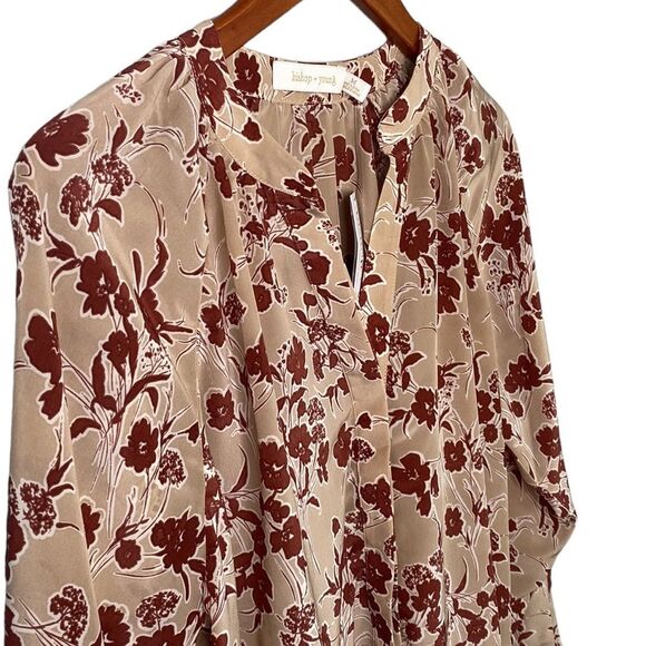 Bishop + Young Floral Button Front Long Sleeve Eva Blouse Split V-Neck Oversized - Picture 8 of 16